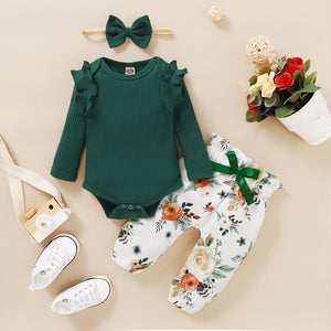 0-24M Newborn Infant Baby Girls Ruffle T-Shirt Romper Tops Leggings Pant Outfits Clothes Set Long Sleeve Fall Winter Clothing