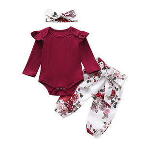 0-24M Newborn Infant Baby Girls Ruffle T-Shirt Romper Tops Leggings Pant Outfits Clothes Set Long Sleeve Fall Winter Clothing