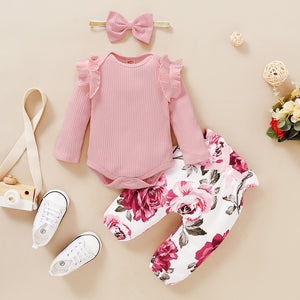 0-24M Newborn Infant Baby Girls Ruffle T-Shirt Romper Tops Leggings Pant Outfits Clothes Set Long Sleeve Fall Winter Clothing