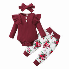 Charger l&#39;image dans la galerie, 0-24M Newborn Infant Baby Girls Ruffle T-Shirt Romper Tops Leggings Pant Outfits Clothes Set Long Sleeve Fall Winter Clothing