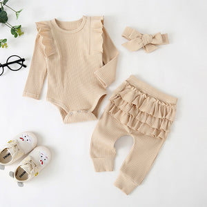 0-24M Newborn Infant Baby Girls Ruffle T-Shirt Romper Tops Leggings Pant Outfits Clothes Set Long Sleeve Fall Winter Clothing