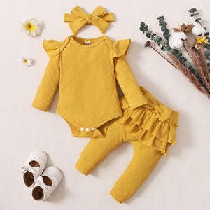 0-24M Newborn Infant Baby Girls Ruffle T-Shirt Romper Tops Leggings Pant Outfits Clothes Set Long Sleeve Fall Winter Clothing