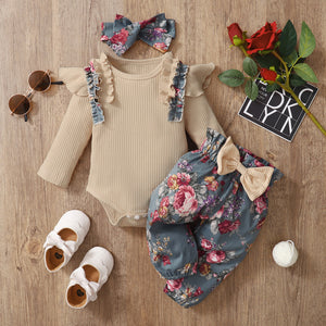 0-24M Newborn Infant Baby Girls Ruffle T-Shirt Romper Tops Leggings Pant Outfits Clothes Set Long Sleeve Fall Winter Clothing