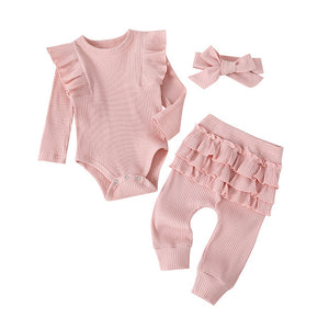 0-24M Newborn Infant Baby Girls Ruffle T-Shirt Romper Tops Leggings Pant Outfits Clothes Set Long Sleeve Fall Winter Clothing