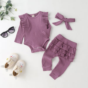 0-24M Newborn Infant Baby Girls Ruffle T-Shirt Romper Tops Leggings Pant Outfits Clothes Set Long Sleeve Fall Winter Clothing