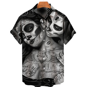 Men&#39;s Hawaiian Shirt Loose Top 5xl 3d Skull Print Shirts For Men 2022 Fashion Shirt Men Women Tee Breathable Summer Short Sleeve