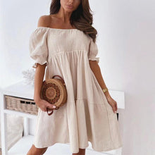 Charger l&#39;image dans la galerie, Sexy Slash Neck Dress Women Summer Pleated Puff Sleeve Backless Party Beach Dresses Ladies Elegant Solid Knee-Length Dress Robe