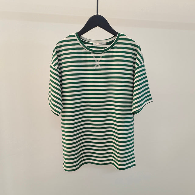 WOTWOY Summer Short Sleeve Striped T-Shirts Women Knitted Basic Casual Tops Female Cozy Loose Cotton Tees 2022 Harajuku Shirt