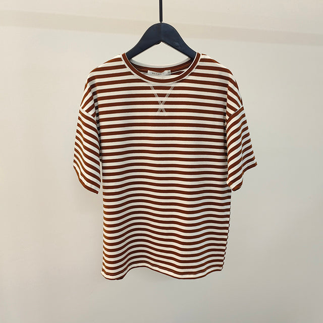 WOTWOY Summer Short Sleeve Striped T-Shirts Women Knitted Basic Casual Tops Female Cozy Loose Cotton Tees 2022 Harajuku Shirt