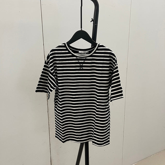 WOTWOY Summer Short Sleeve Striped T-Shirts Women Knitted Basic Casual Tops Female Cozy Loose Cotton Tees 2022 Harajuku Shirt