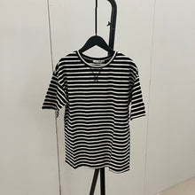 Load image into Gallery viewer, WOTWOY Summer Short Sleeve Striped T-Shirts Women Knitted Basic Casual Tops Female Cozy Loose Cotton Tees 2022 Harajuku Shirt