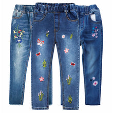 Charger l&#39;image dans la galerie, 4-15T Girls Jeans For Teenage Kids Pants Children Denim Trousers Blue Stretch Embroidery Flowers Teen Clothes Spring Clothing