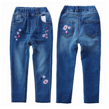 Charger l&#39;image dans la galerie, 4-15T Girls Jeans For Teenage Kids Pants Children Denim Trousers Blue Stretch Embroidery Flowers Teen Clothes Spring Clothing