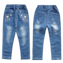 Charger l&#39;image dans la galerie, 4-15T Girls Jeans For Teenage Kids Pants Children Denim Trousers Blue Stretch Embroidery Flowers Teen Clothes Spring Clothing