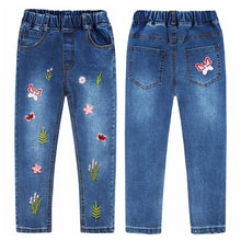 Charger l&#39;image dans la galerie, 4-15T Girls Jeans For Teenage Kids Pants Children Denim Trousers Blue Stretch Embroidery Flowers Teen Clothes Spring Clothing