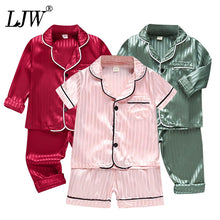 Load image into Gallery viewer, LJW Children&#39;s pajamas set Baby suit Kids Clothes Toddler Boys Girls Ice silk satin Tops Pants Set home Wear Kids pajamas