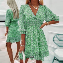 Load image into Gallery viewer, 2022 Elegant Floral Print Dress Women Summer V Neck Half Sleeve A-Line Mini Dress Female Boho Vacation Party Dresses Vestidos