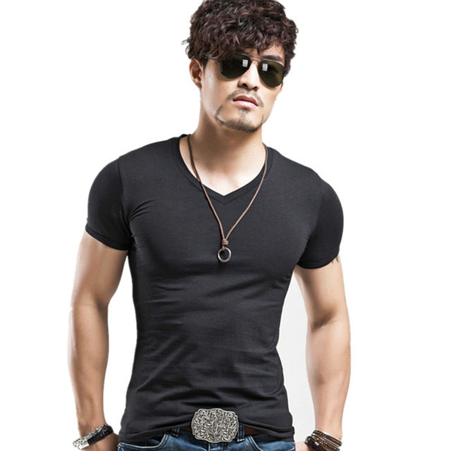 V Neck Shirts Men ajstarboutique Clothing 10 colors V neck Men's T Shirt Men Fashion Tshirts Fitness Casual For Male T-shirt S-5XL Free Shipping online shopping
