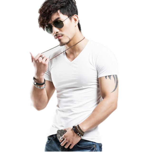 V Neck Shirts Men ajstarboutique Clothing 10 colors V neck Men's T Shirt Men Fashion Tshirts Fitness Casual For Male T-shirt S-5XL Free Shipping online shopping