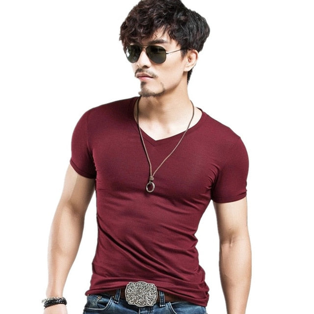 V Neck Shirts Men ajstarboutique Clothing 10 colors V neck Men's T Shirt Men Fashion Tshirts Fitness Casual For Male T-shirt S-5XL Free Shipping online shopping