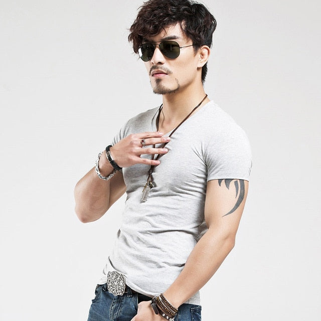 V Neck Shirts Men ajstarboutique Clothing 10 colors V neck Men's T Shirt Men Fashion Tshirts Fitness Casual For Male T-shirt S-5XL Free Shipping online shopping