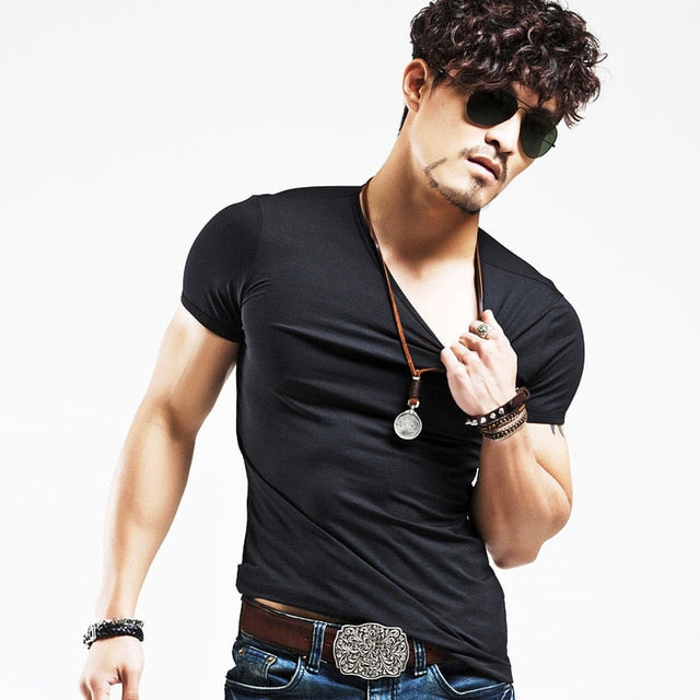 V Neck Shirts Men ajstarboutique Clothing 10 colors V neck Men's T Shirt Men Fashion Tshirts Fitness Casual For Male T-shirt S-5XL Free Shipping online shopping