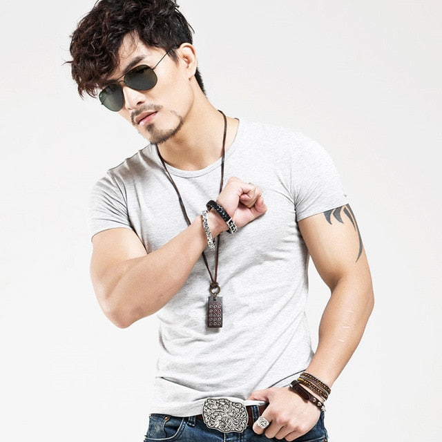 V Neck Shirts Men ajstarboutique Clothing 10 colors V neck Men's T Shirt Men Fashion Tshirts Fitness Casual For Male T-shirt S-5XL Free Shipping online shopping