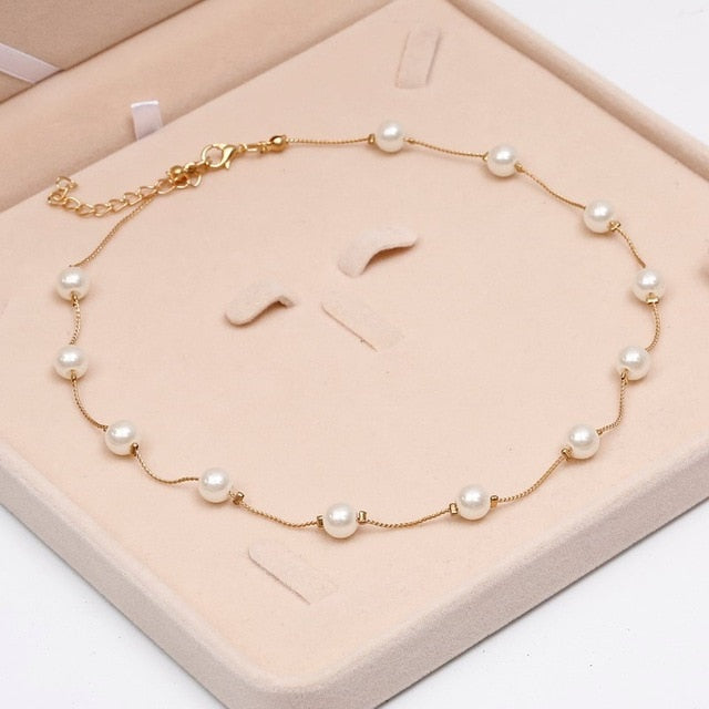 simulated pearl pendant gold choker Necklace statement jewelry for women