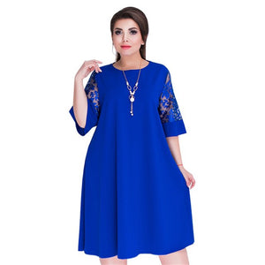 Women Summer Princess Short Lace Sleeve Dress Elegance Loose OL Dresses 5XL 6XL Large Plus Size Clothing Party Vestidos