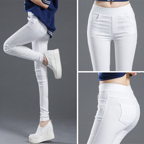 Sexy Solid Pencil Pants Women's Full Length Leggings High Waist Stretch Trousers Female Casual Wear Black White