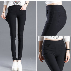 Sexy Solid Pencil Pants Women's Full Length Leggings High Waist Stretch Trousers Female Casual Wear Black White