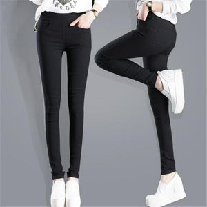 Sexy Solid Pencil Pants Women's Full Length Leggings High Waist Stretch Trousers Female Casual Wear Black White