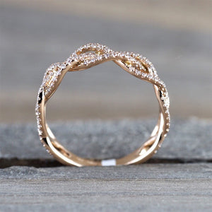 New Rose Gold Zircon Twist Geometric Ring Fashion Lady Luxury Cutout Design Wedding Party Ring Gift